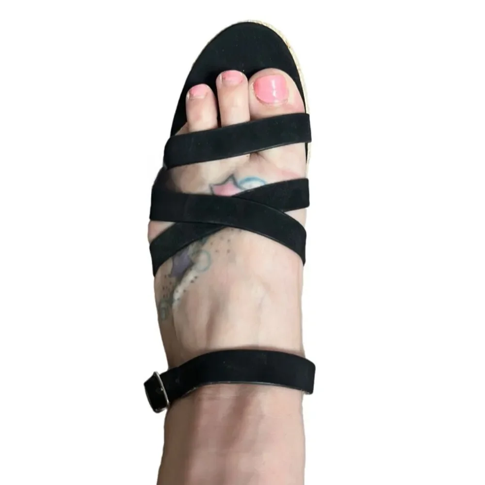 Black / neutral espadrille open toe sandal wedge heels 2 pair